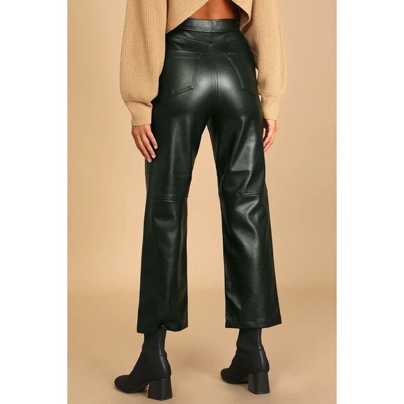 BLANK NYC womens The Baxter Faux Leather Pants size 24W Dark Green 27" inseam - Picture 3 of 9